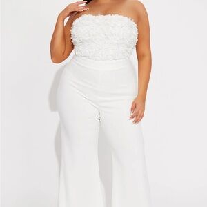 Fashion Nova Ivory Strapless Jumpsuit with Wide-Leg Pants